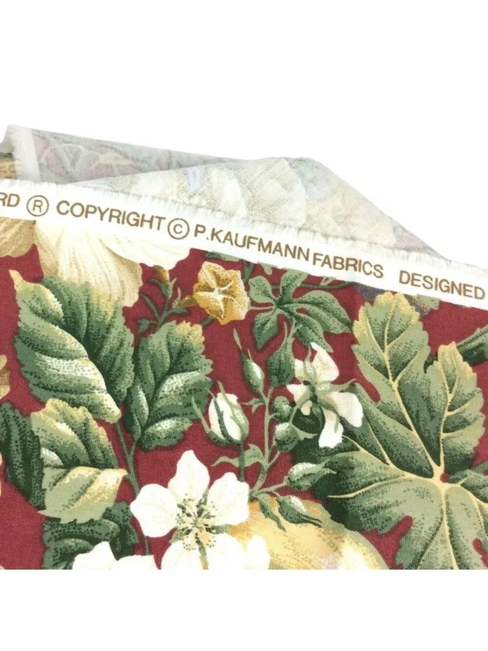 P Kaufmann Floral Fruit Upholstery Fabric Red White Roses 1.29 Yards x 54 in